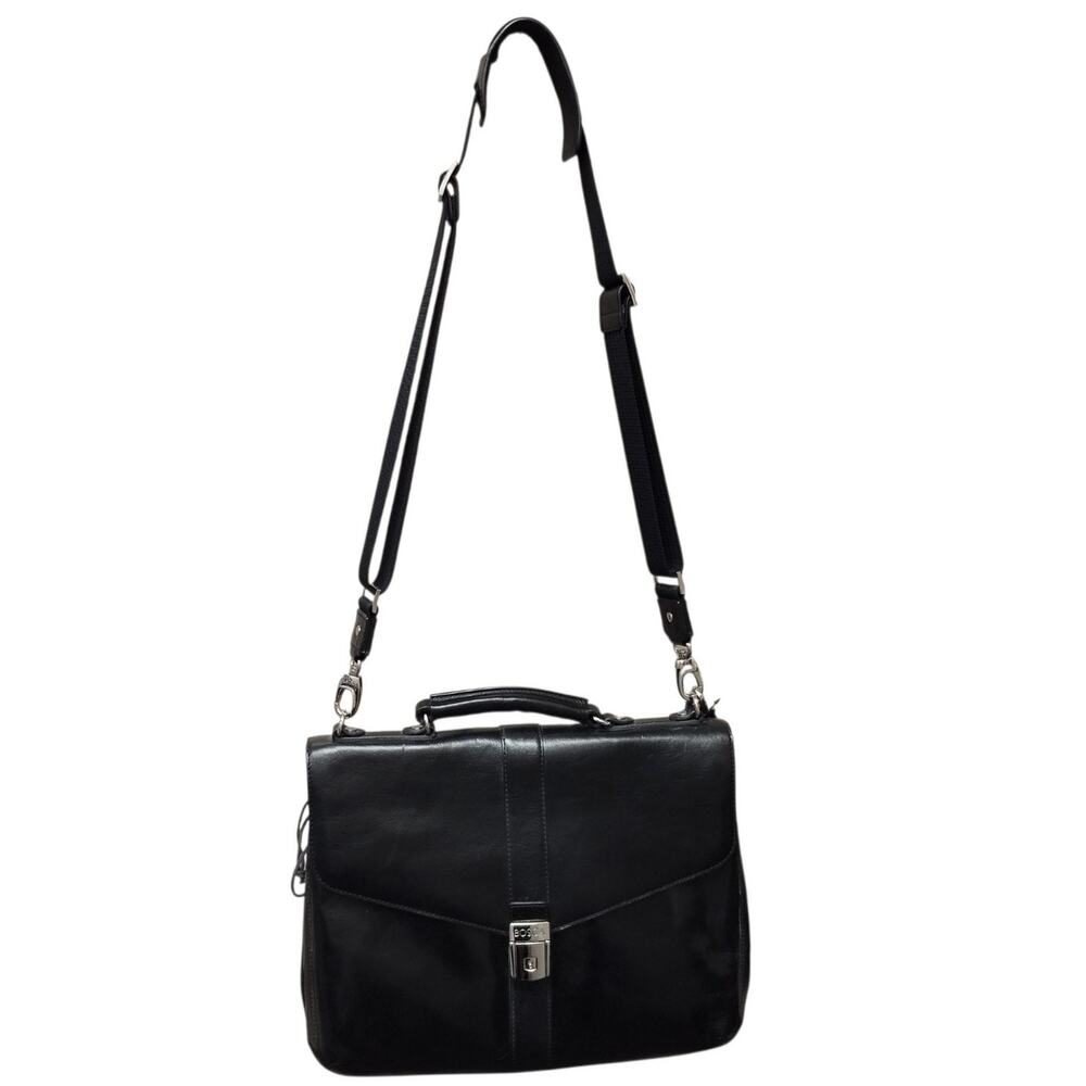 NWT Bosca Old Leather Flapover Single Gusset Briefcase Black Key Dust Bag Career